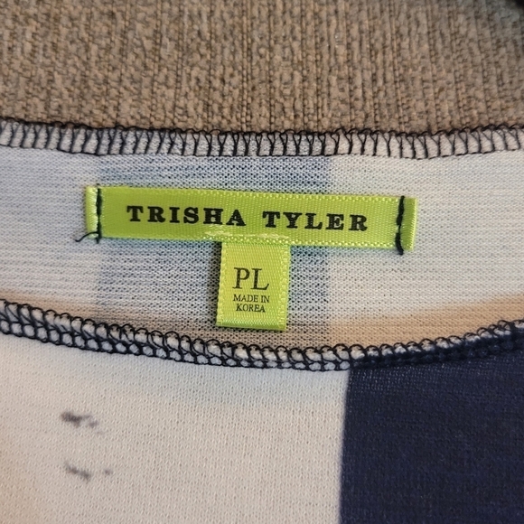 Trisha Tyler Abstract Blue White Art to Wear Casual Boho Top Blouse Petite - Picture 3 of 6